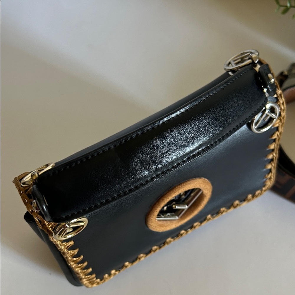 Black and Brown Shoulder Bag with Gold Accents - Picture 12 of 17